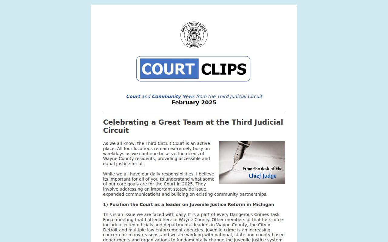 Wayne County docket search information from a Third Circuit court newsletter