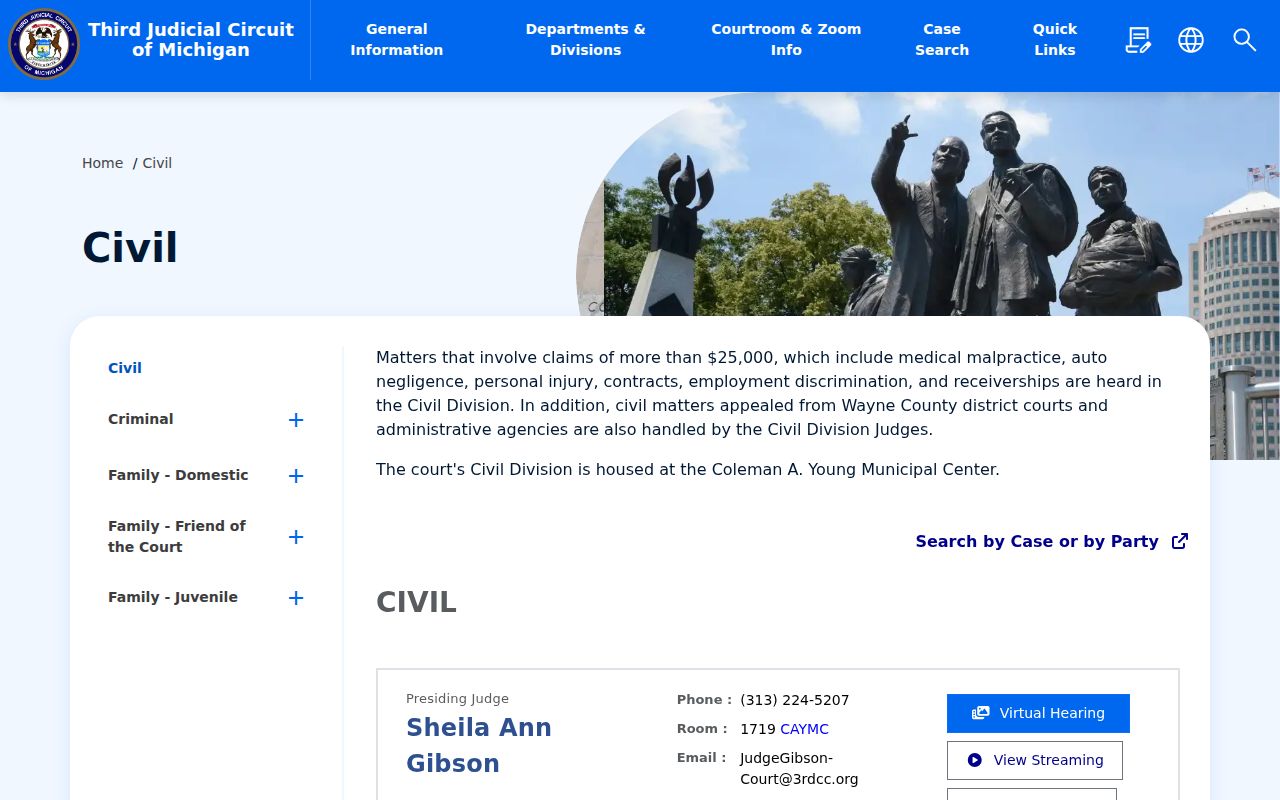 Wayne County civil court dockets through the Third Circuit Civil Division