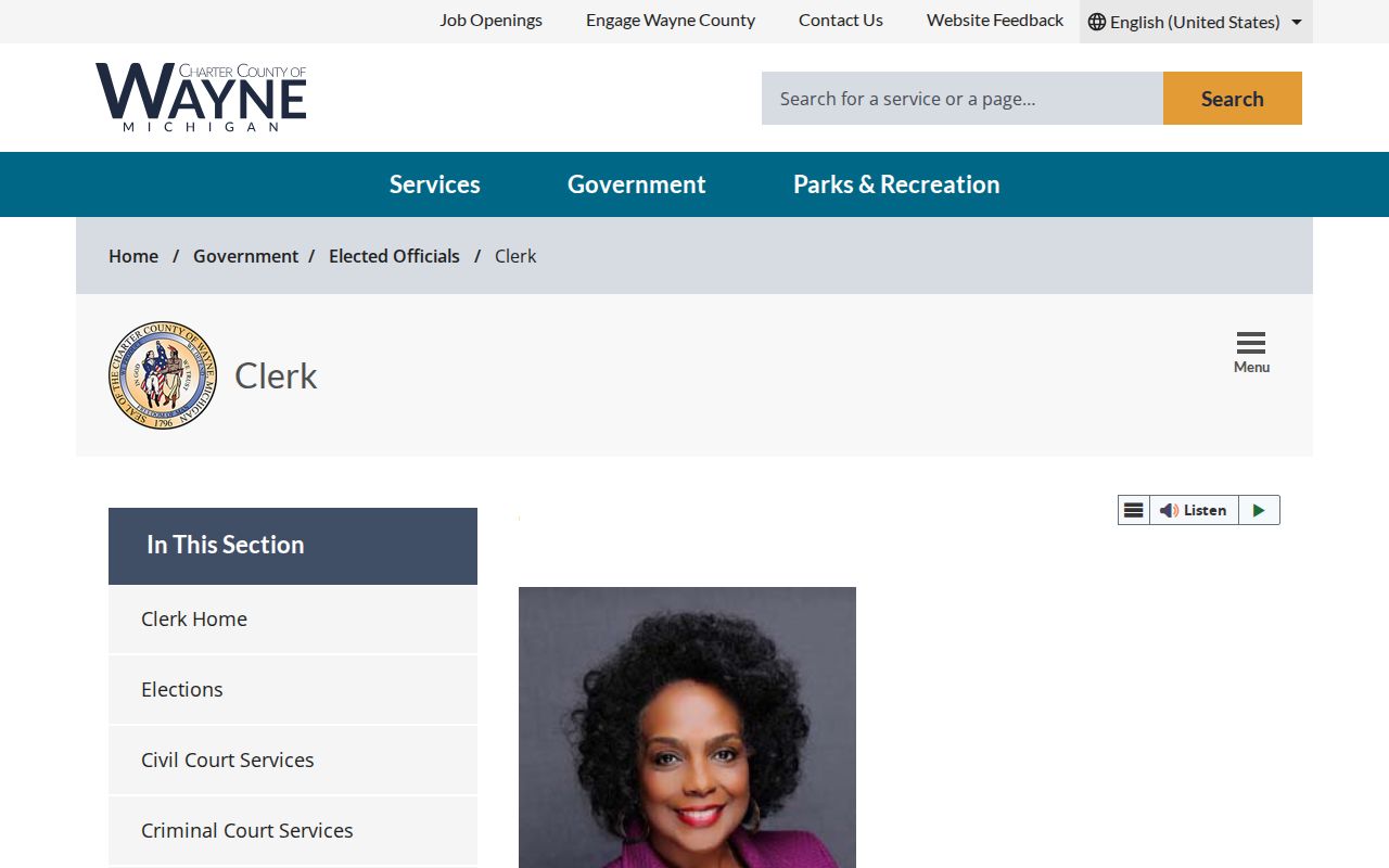 Wayne County civil court dockets and Wayne County Clerk record-keeper information