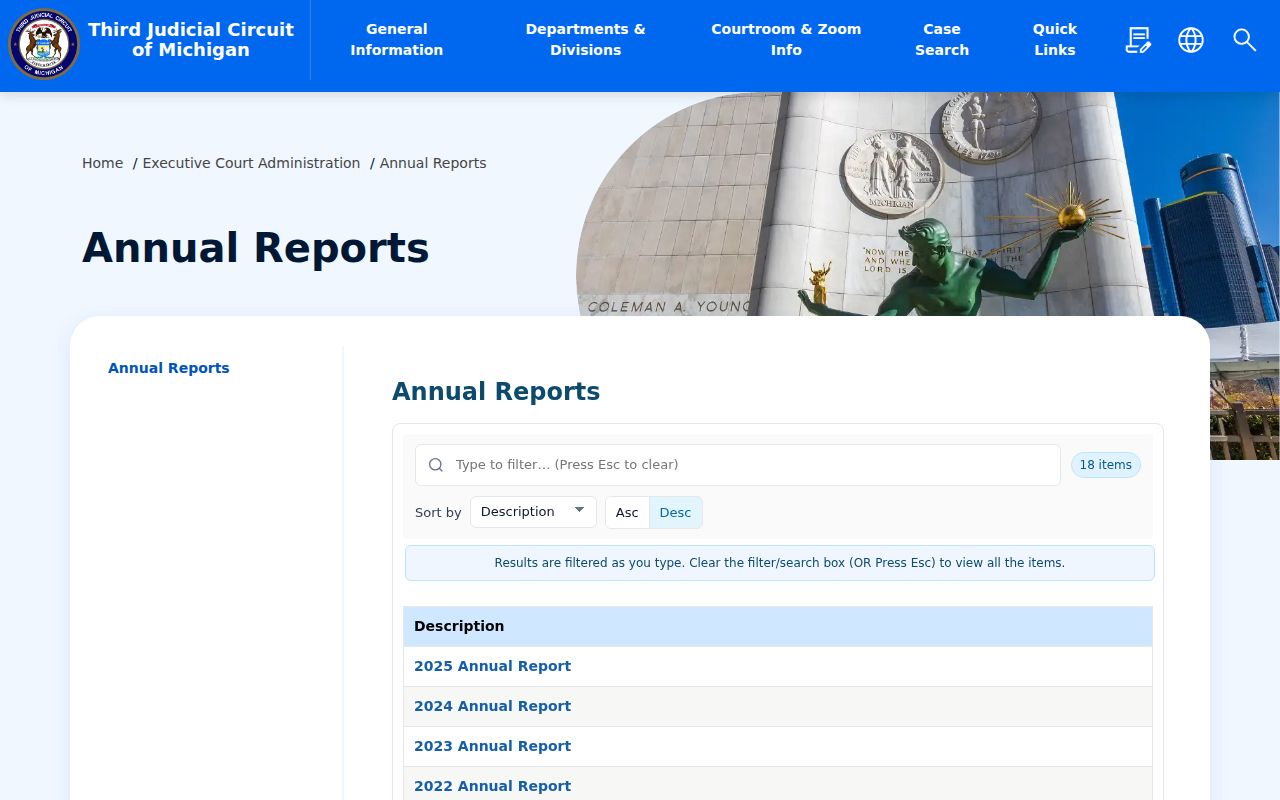Wayne County court schedule and Third Circuit annual-report calendar context