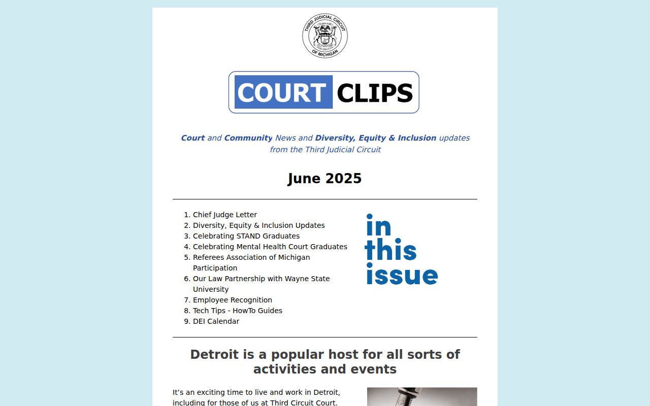 Wayne County court schedule and Third Circuit June 2025 court-news information