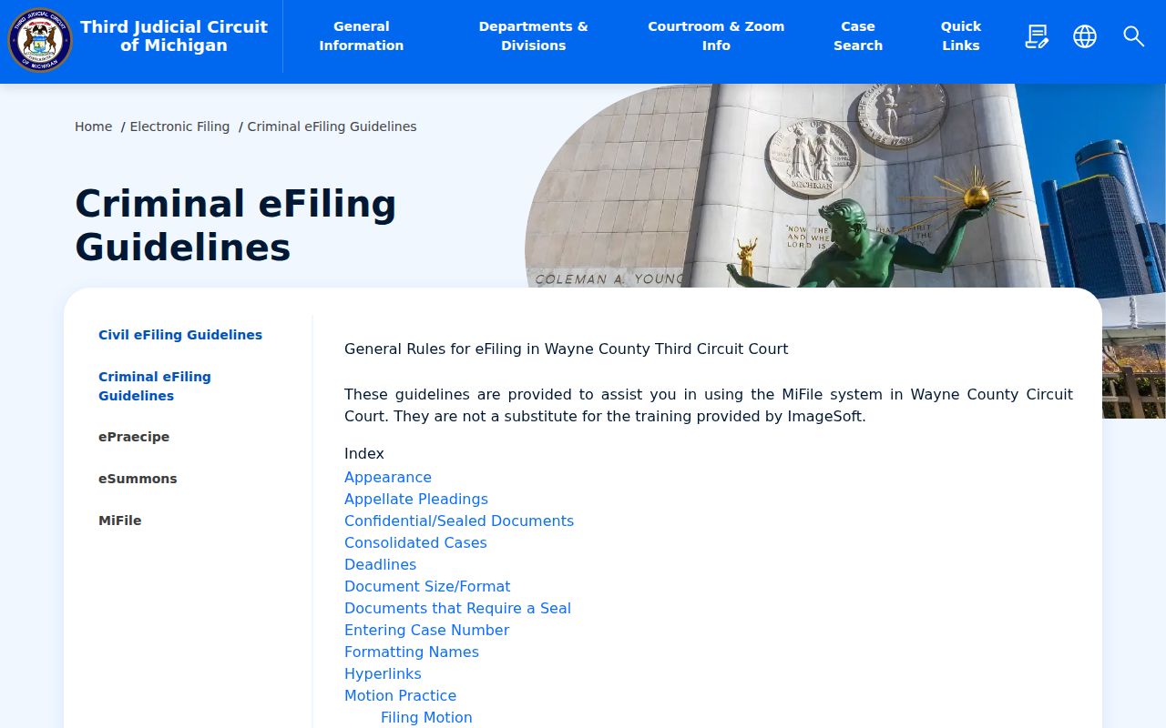 Wayne County criminal court dockets and Third Circuit criminal e-filing instructions