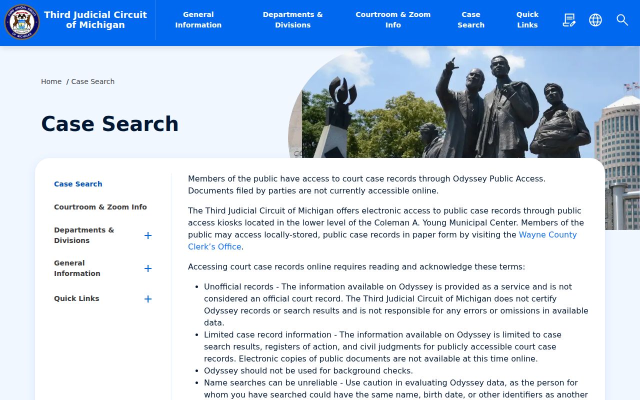 Wayne County criminal court dockets on the Third Circuit Odyssey Public Access page