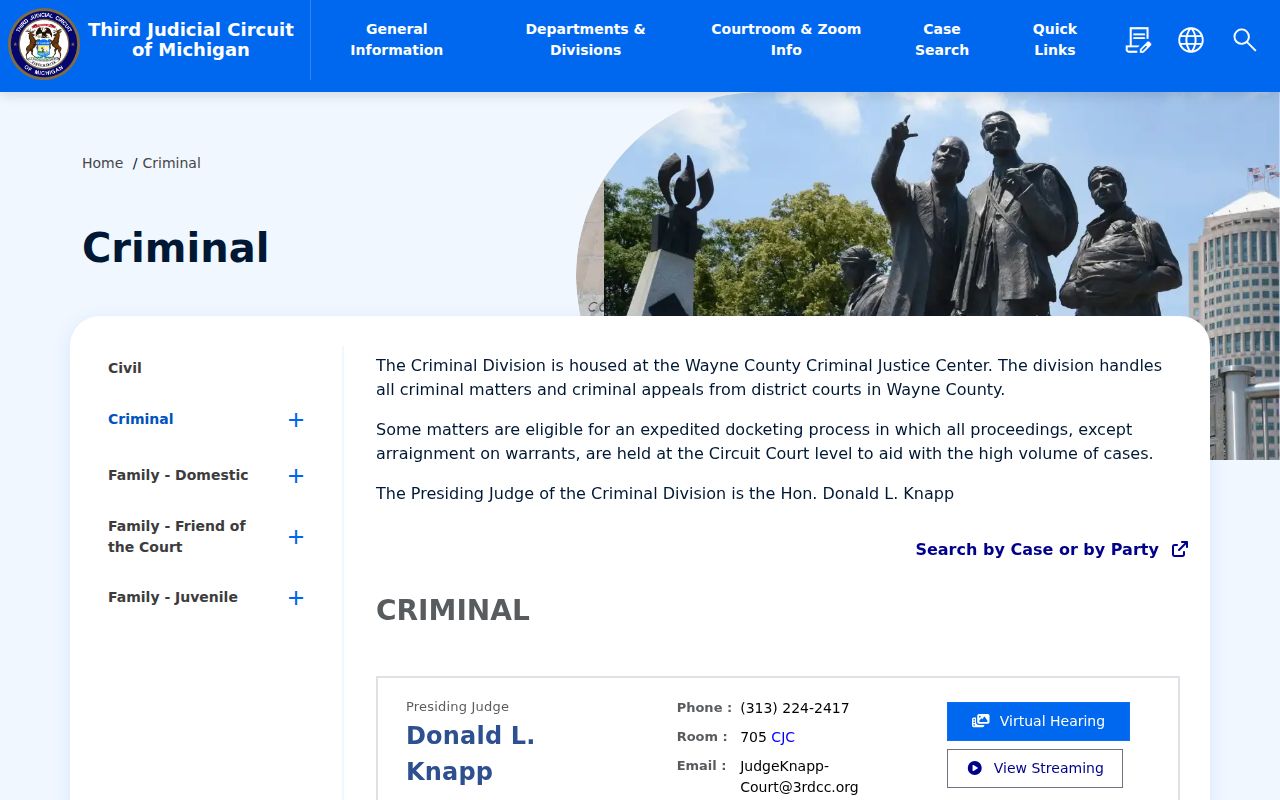 Wayne County criminal court dockets through the Third Circuit Criminal Division
