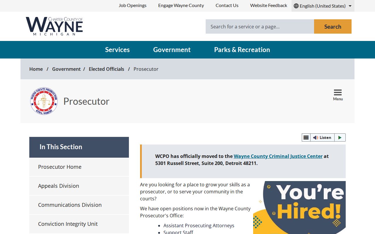 Wayne County criminal court dockets and prosecutor case-routing information