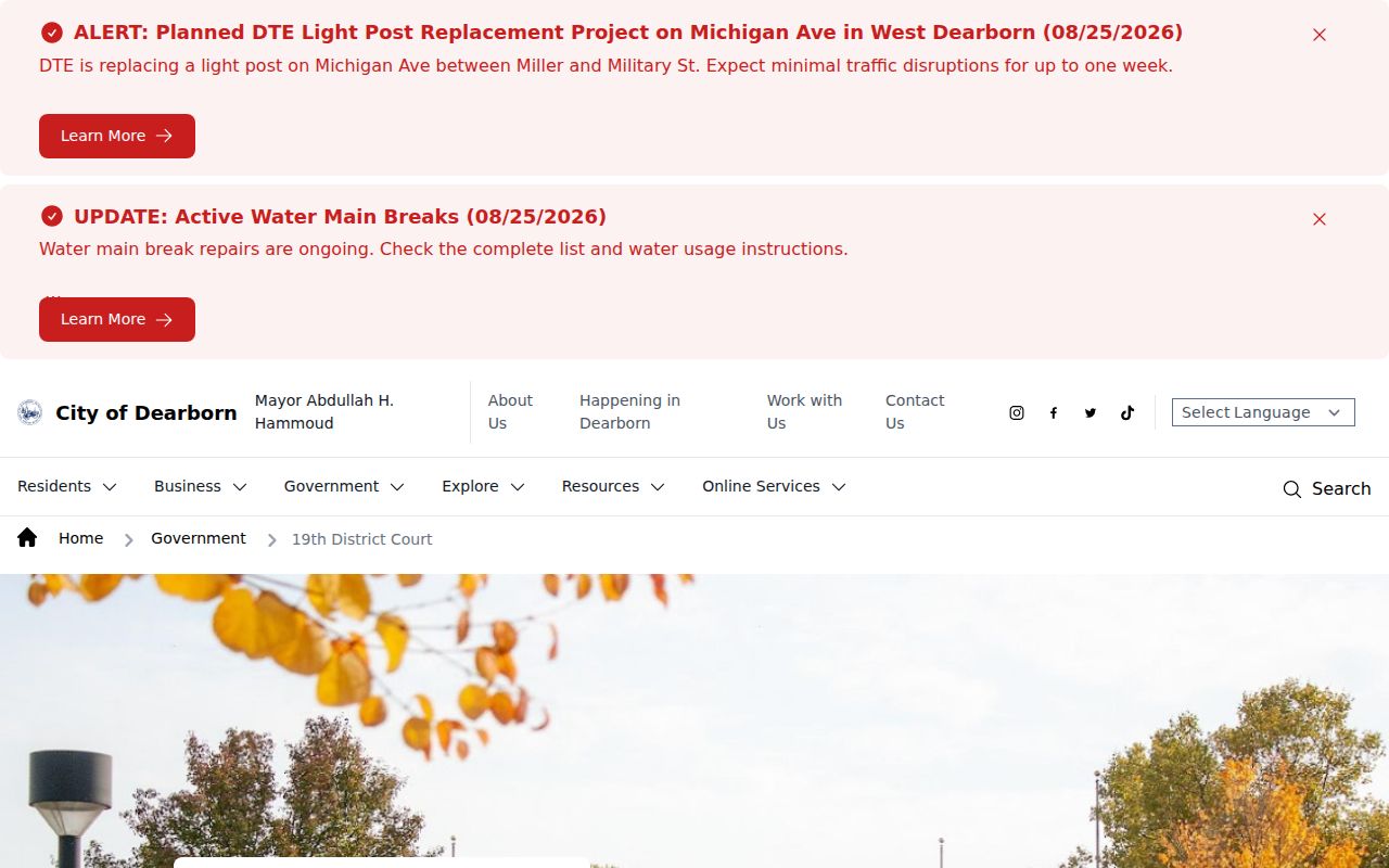 Dearborn court records through the 19th District Court official docket and service links