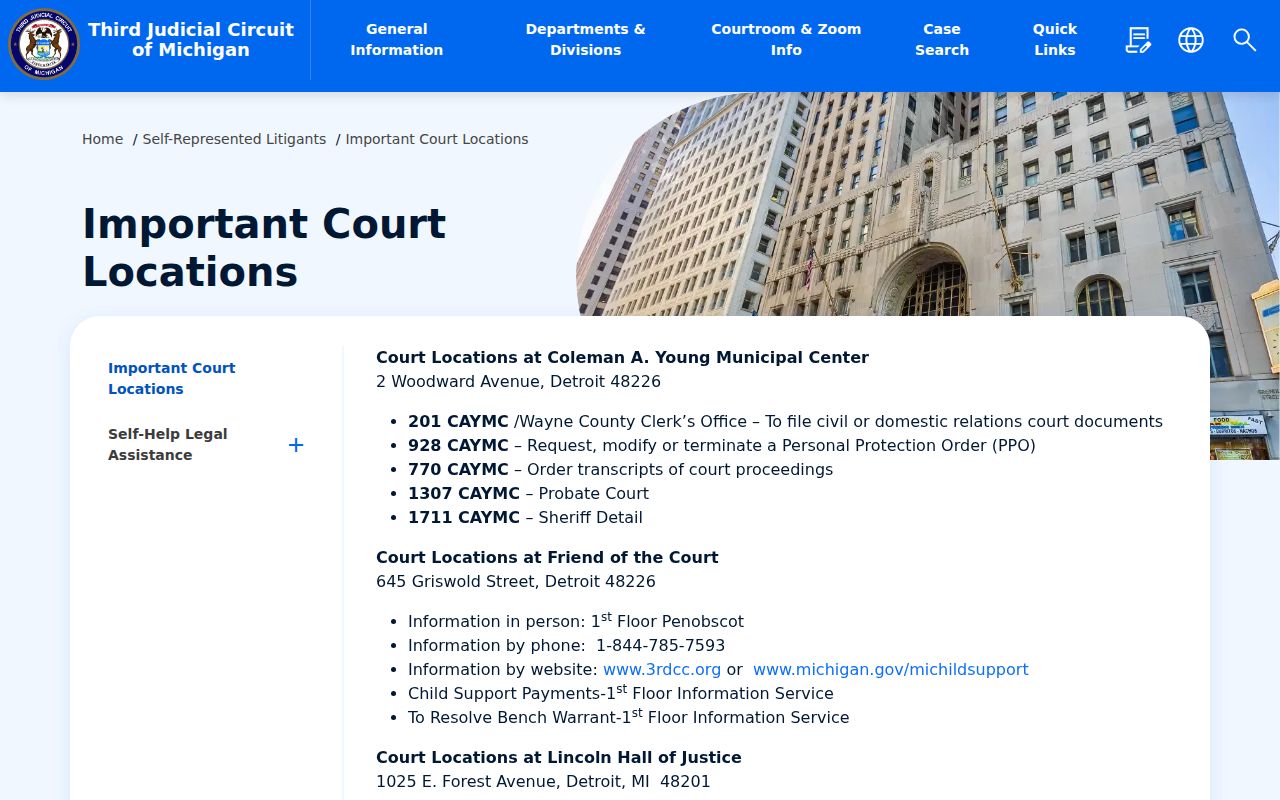 Dearborn court records routing to Wayne County Third Circuit Court locations