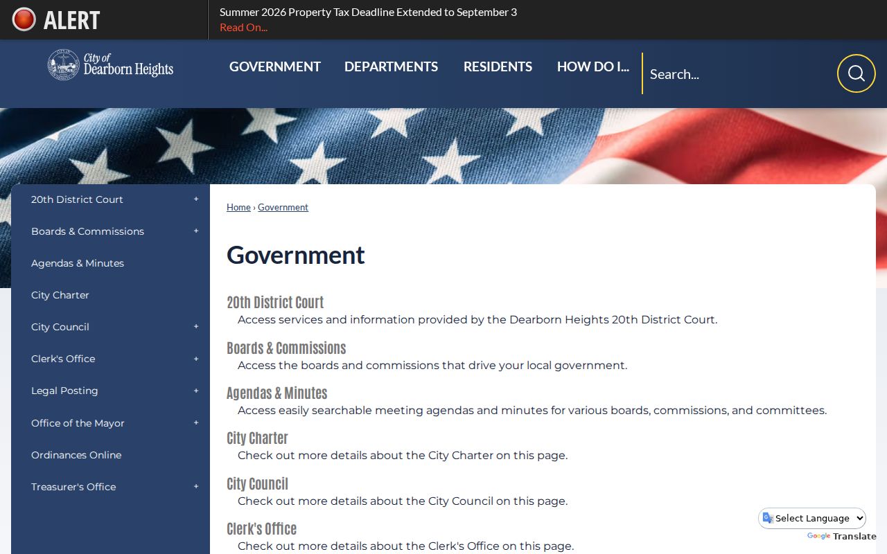 Dearborn Heights court records and the city government 20th District Court route