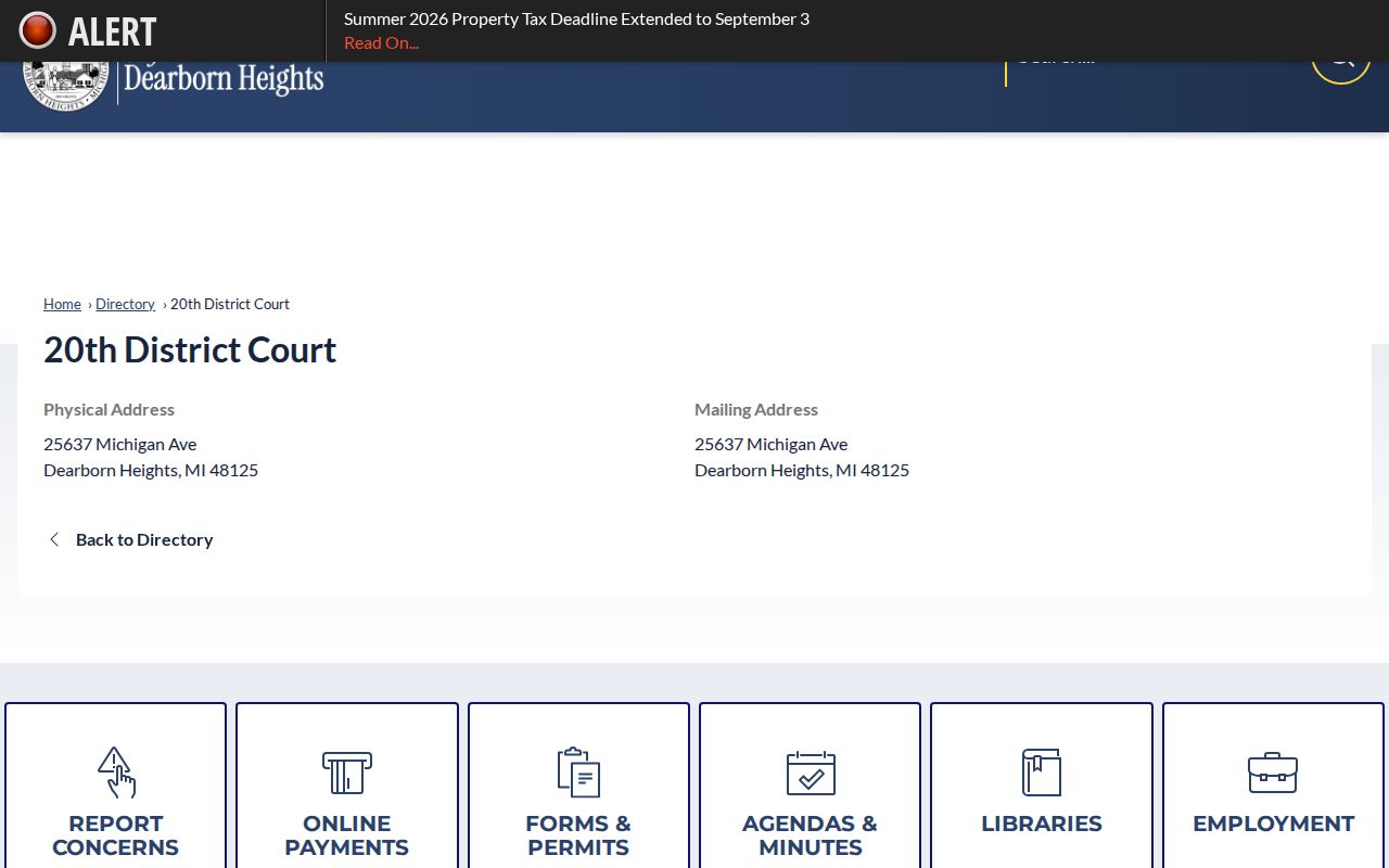 Dearborn Heights court records and 20th District Court address-directory information
