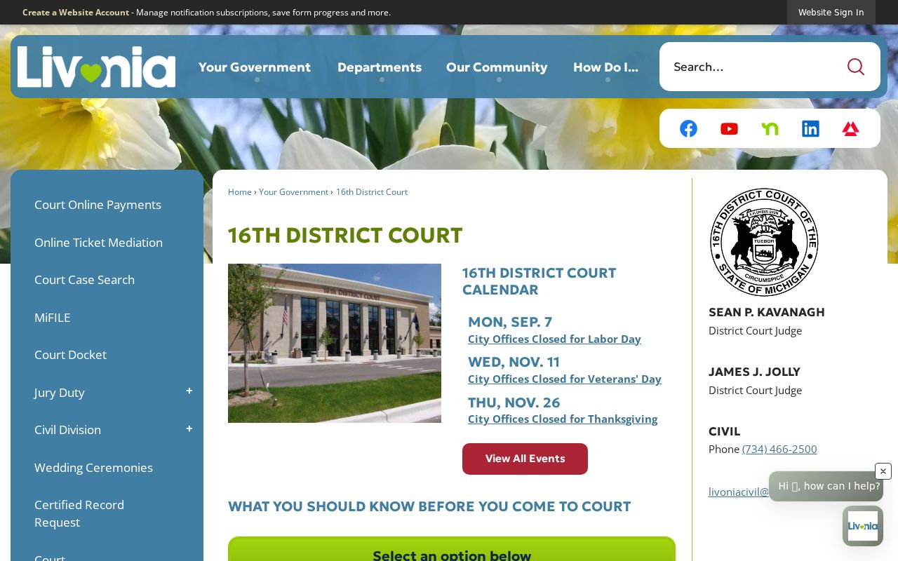 Livonia court records and 16th District Court access information