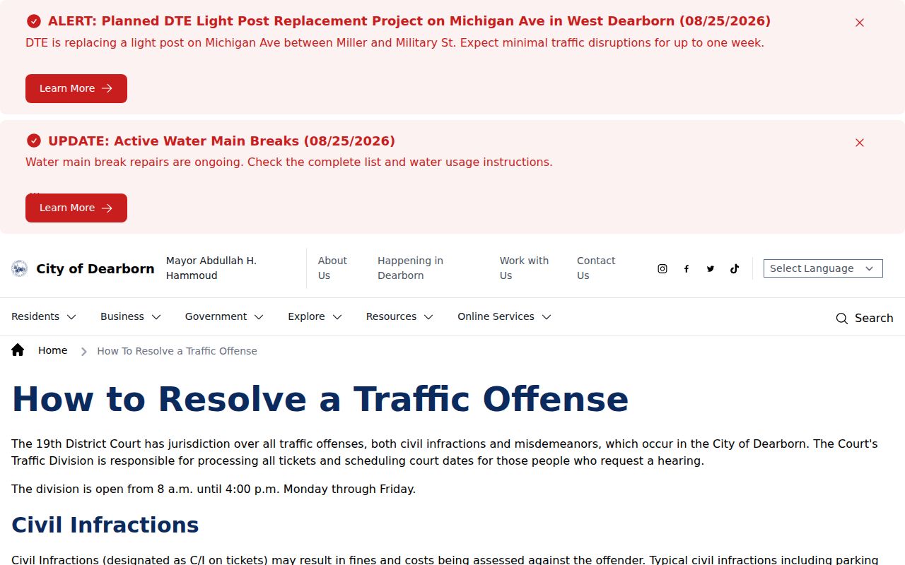 Wayne County traffic court response instructions for Dearborn ticket cases